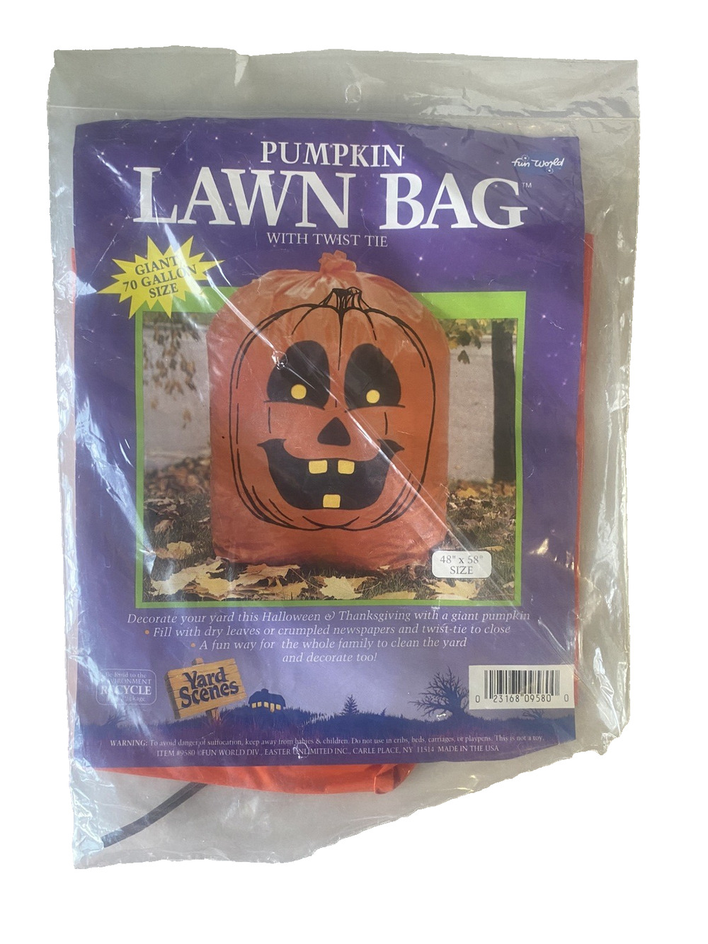 Halloween Pumpkin Leaf Lawn Bag Decoration VINTAGE GIANT 70 Gallon 1pk USA Made